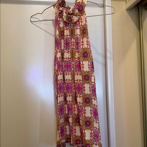 Christian Siriano Pink & Gold Print Halter Maxi Dress